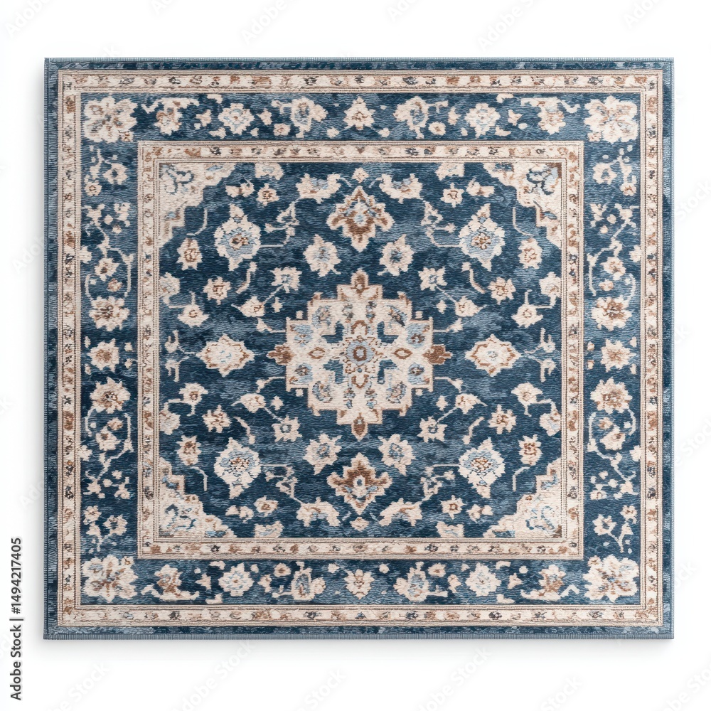 Elegant Floral Pattern Rug in Blue and Beige Color Scheme Elegant Floral Pattern Rug in Blue and Beige Color Scheme