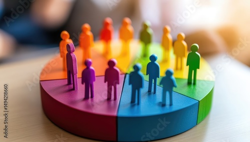Colorful demographic pie chart with diverse figurines
