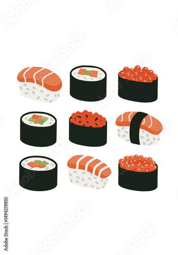 Sushi Variety Illustration on White Background