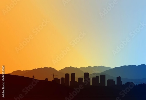 Anchorage skyline silhouette, mountain backdrop Vector illustration,  stock,  illustration art