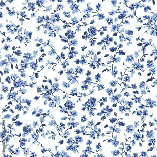 Delicate Blue Floral Pattern On White Background