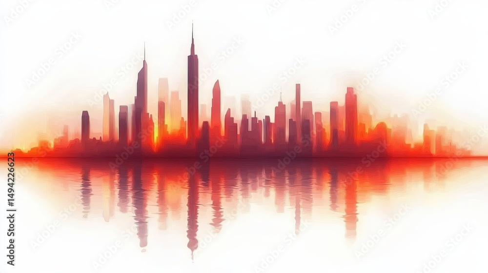 Fototapeta premium Luminous Abstract Cityscape with Glowing Features on White Background