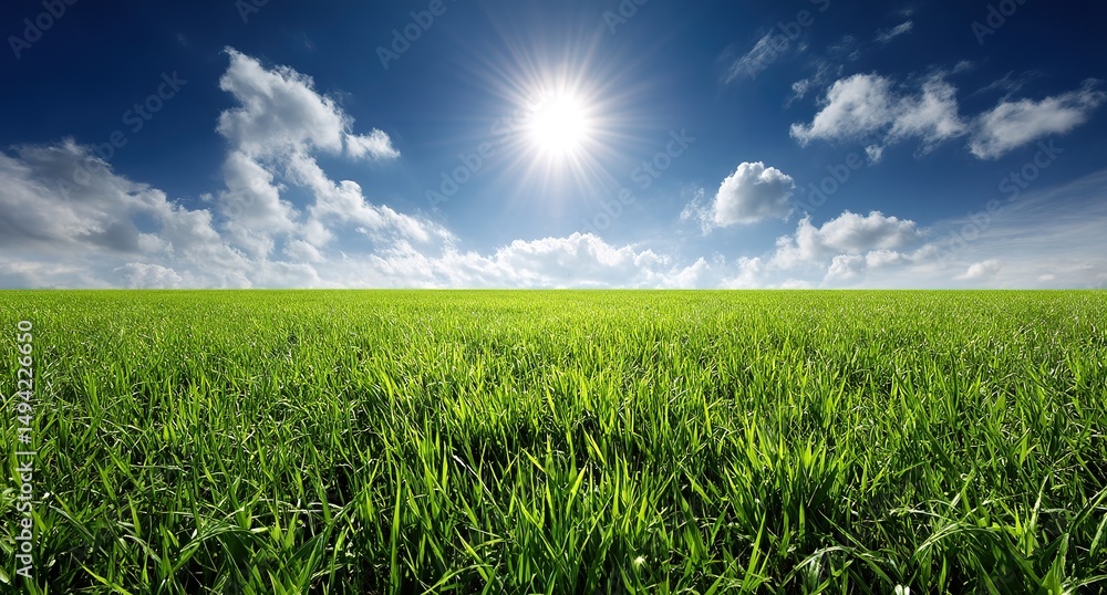 Green Grass Field Under Bright Sunny Sky Green Grass Field Under Bright Sunny Sky