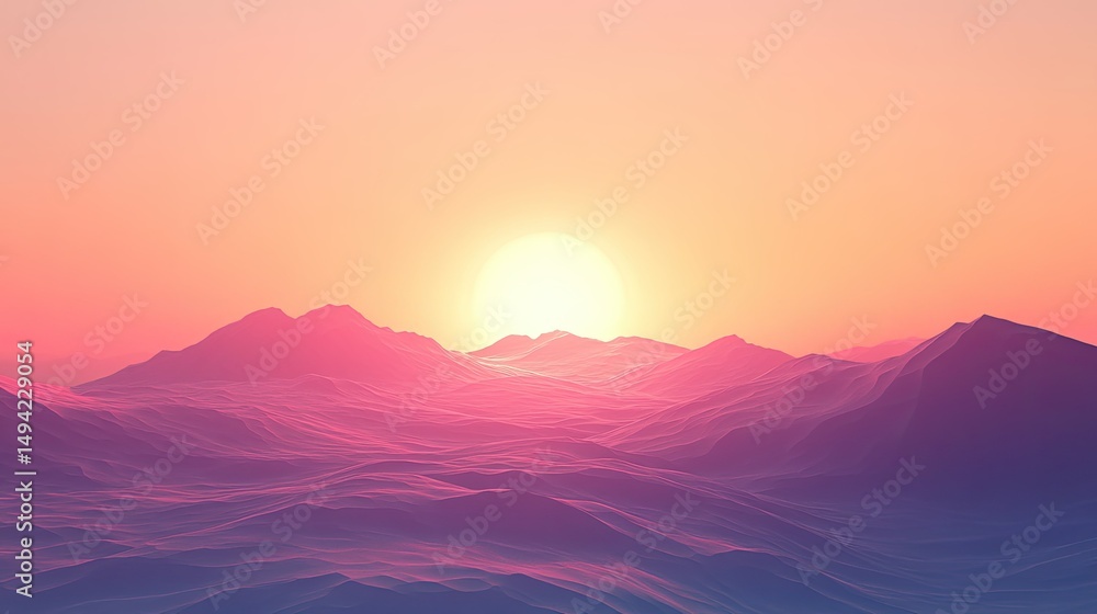 Serene Sunrise Over Majestic Mountains with Soft Pink and Purple Sky Reflecting on Gentle Hills in the Distance Serene Sunrise Over Majestic Mountains with Soft Pink and Purple Sky Reflecting on Gentle Hills in the Distance