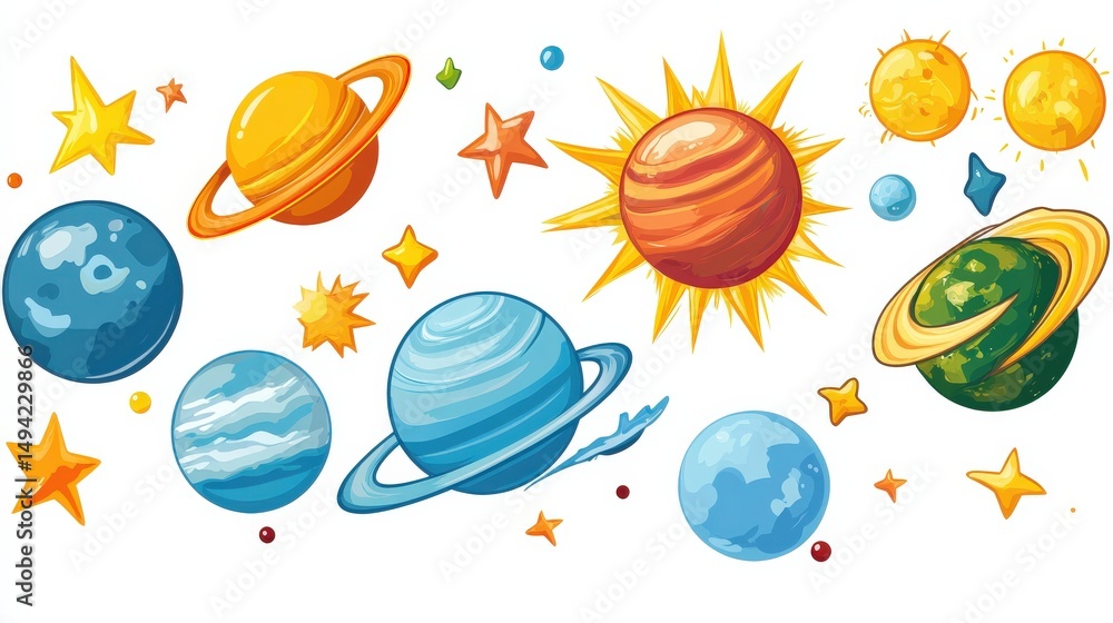 Detailed Solar System Diagram with Labeled Planets on White Background Detailed Solar System Diagram with Labeled Planets on White Background