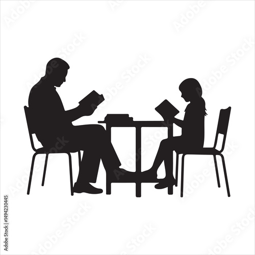 Father teaching child silhouette vector illustration