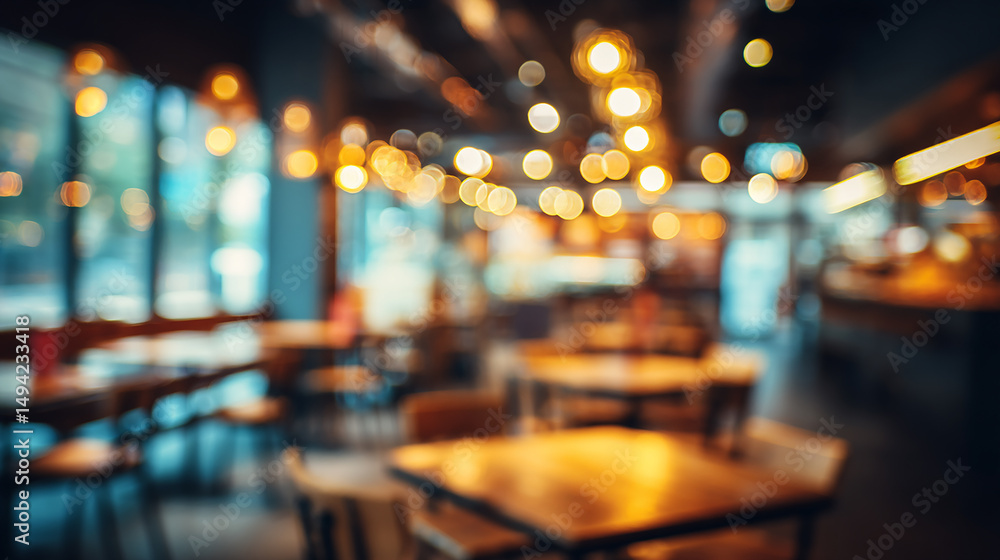 Fototapeta premium Blurred Cafe Interior with Bokeh Lights A Warm and Inviting Space for Socializing and Enjoying Beverages