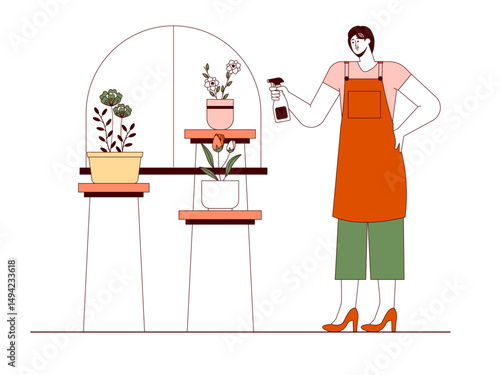 Florist illustration. Flat outline vector illustration concept.