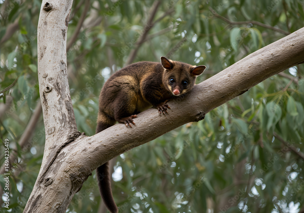 Marsupial resting on tree branch Marsupial resting on tree branch
