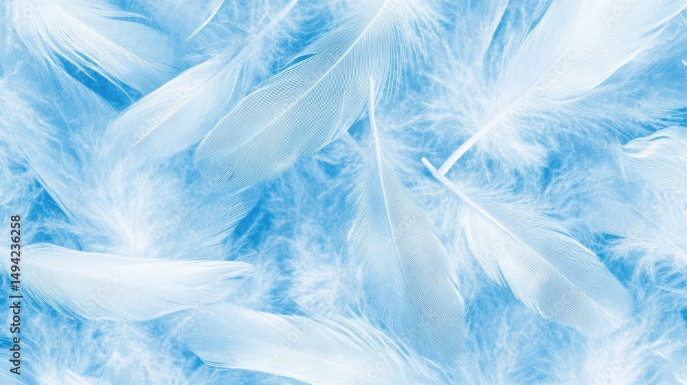 Fototapeta premium A close-up view of many light blue feathers.