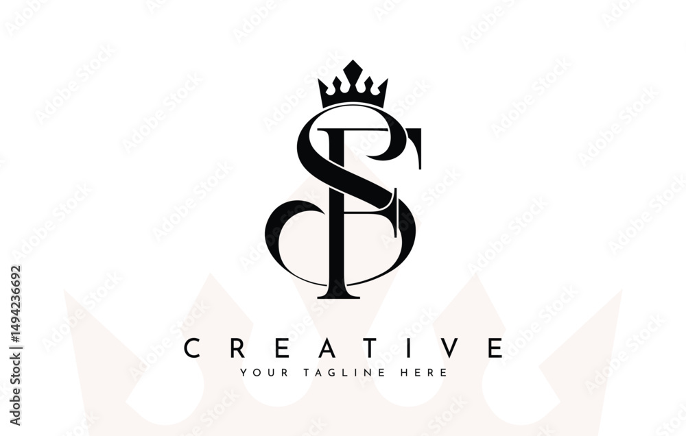 Naklejka premium Elegant SF Monogram with Crown Logo