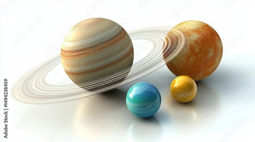 Obraz premium Vivid Solar System Planets in Alignment on Isolated White Background