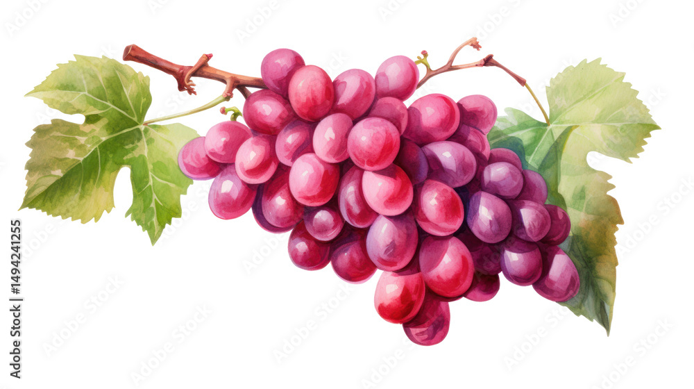 Fototapeta premium Watercolor Red Grapes Clipart — Hand-Painted Fruit Illustration on Transparent Background