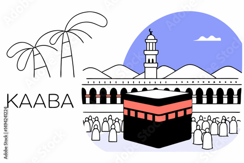 Iconic Kaaba and Islamic mosque scene with pilgrims in Saudi Arabia representing faith, spirituality, and the sacred pilgrimage experience.