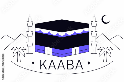 Detailed Kaaba mosque illustration highlighting pilgrimage and religious devotion during one of the most significant spiritual journeys.