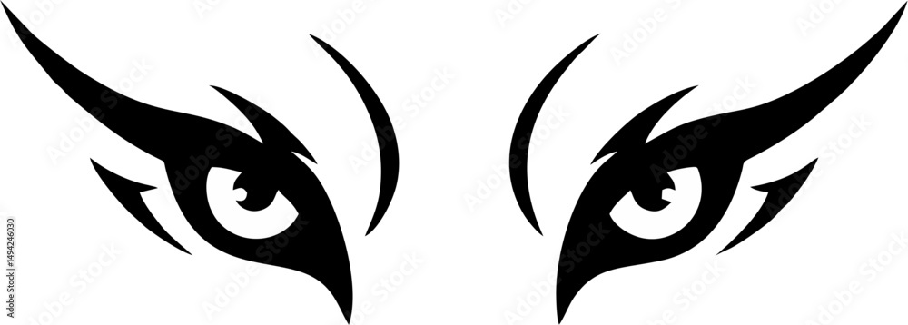 Powerful Wolf Eyes in Flat Black Outline for Tattoo Design Powerful Wolf Eyes in Flat Black Outline for Tattoo Design