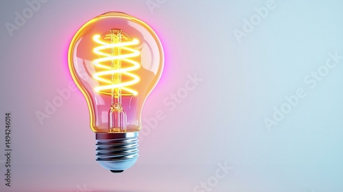 A glowing vintage light bulb emits soft, warm light against a minimalist backdrop.
