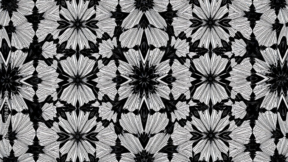 Fototapeta premium Textured Floral Star Monochrome Pattern