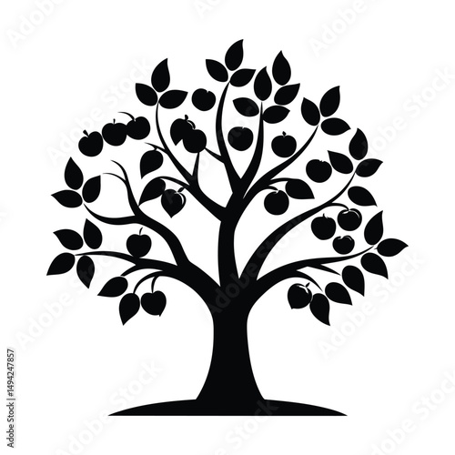 plum tree black silhouette vector icon