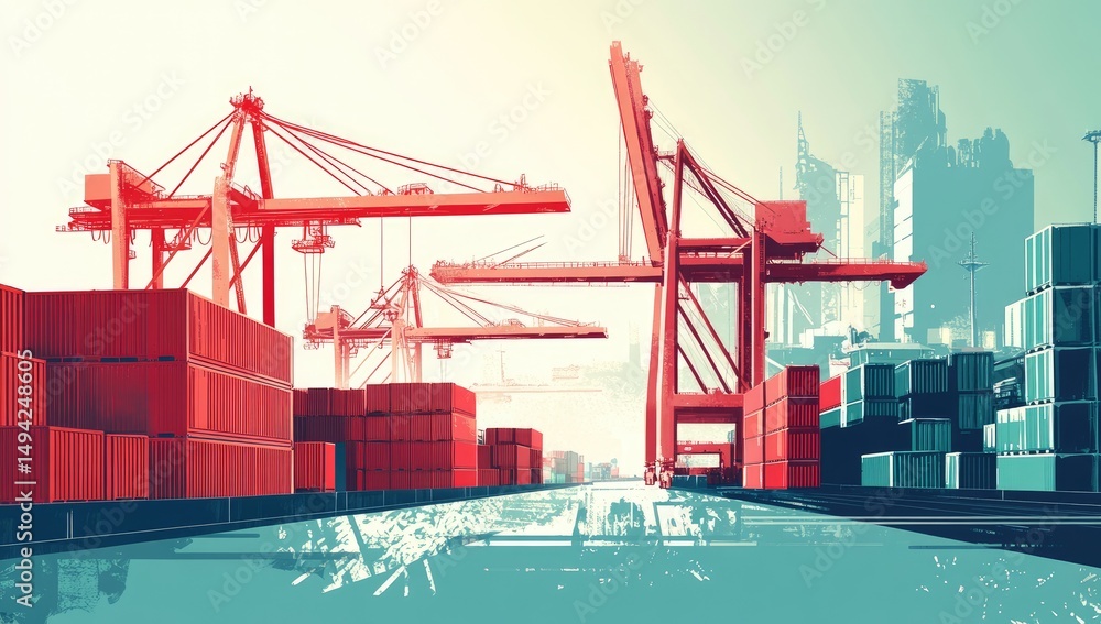 Fototapeta premium Bustling harbor with cargo cranes and containers