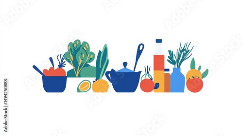 Minimalist Food Illustrations for Flat Design Recipe Presentation