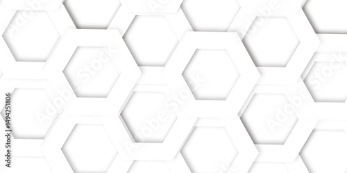 Abstract  white hexagons with subtle shadows, clean, modern background featuring a repeating pattern creating a three dimensional effect. 