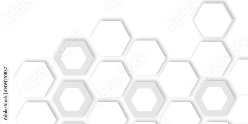 Abstract clean white background featuring a pattern of grey out line hexagons arranged like a honeycomb, Polygonal Honeycomb Elements, Luxury Pattern and Technology-Inspired Design