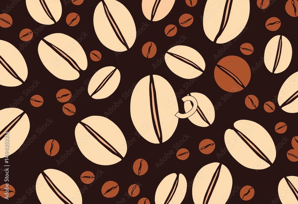 Abstract coffee bean & cup pattern background Modern one-line style vector illustration , elegant, beige Abstract coffee bean & cup pattern background Modern one-line style vector illustration , elegant, beige