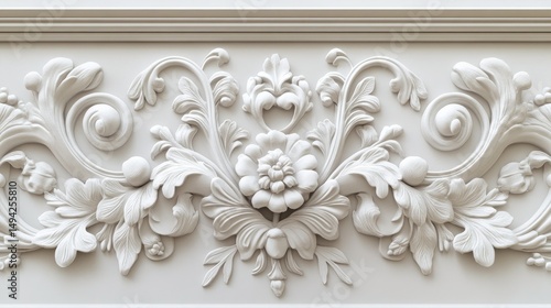 Elegant White Floral Carving: Intricate Baroque Design