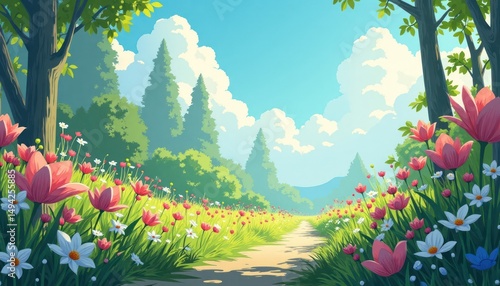 spring landscape with tulips