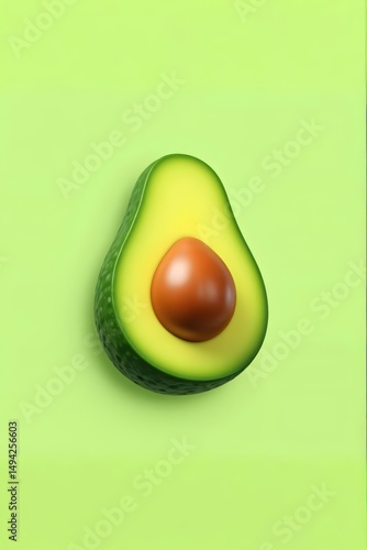 Halved Avocado On Green Background