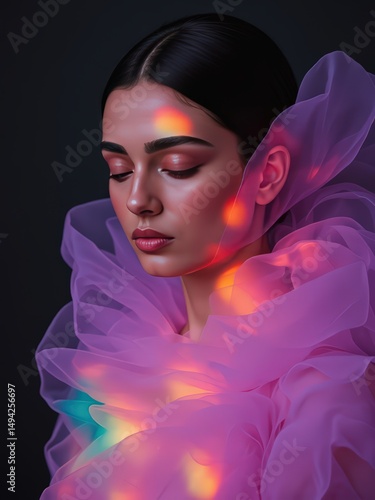 Woman Posing In Glowing Fabric