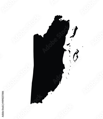 Belize silhouette. This image shows the black silhouette of Belize map, highlighting its geographical shape and borders. Vector clipart illustration design.