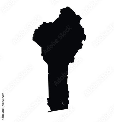Benin silhouette. This image shows the black silhouette of Benin map, highlighting its geographical shape and borders. Vector clipart illustration design.