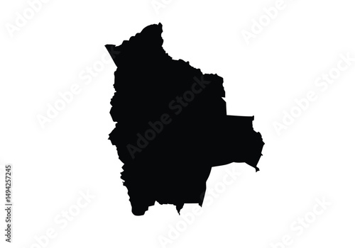 Bolivia silhouette. This image shows the black silhouette of Bolivia map, highlighting its geographical shape and borders. Vector clipart illustration design.