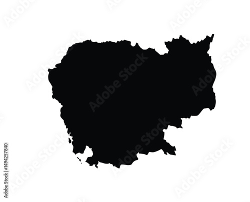 Cambodia silhouette. This image shows the black silhouette of Cambodia map, highlighting its geographical shape and borders. Vector clipart illustration design.