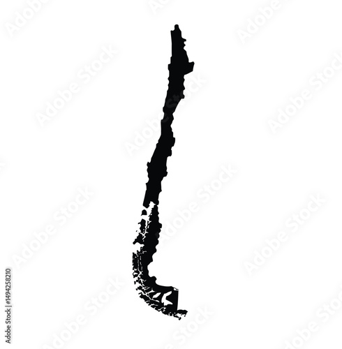 Chile silhouette. This image shows the black silhouette of Chile map, highlighting its geographical shape and borders. Vector clipart illustration design.