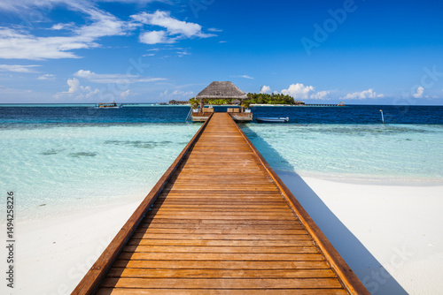 Wooden jetty and tropical sea, Maldives