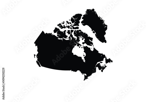 Canada silhouette. This image displays the black outline of the Canada map, highlighting its geographical shape and borders. Vector clipart illustration design.