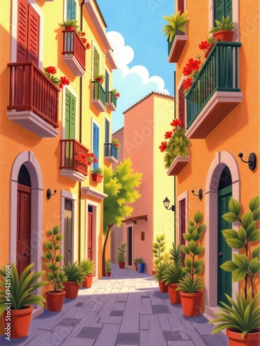 Sunny Italian Alleyway Street Scene