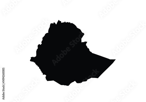 Ethiopia silhouette. This image shows the black silhouette of Ethiopia map, emphasizing its geographical shape and borders. Vector clipart illustration design.
