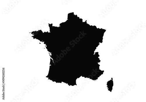 France silhouette. This image displays the dark outline of the France map, with its country geographical shape and borders. Vector clipart illustration design.