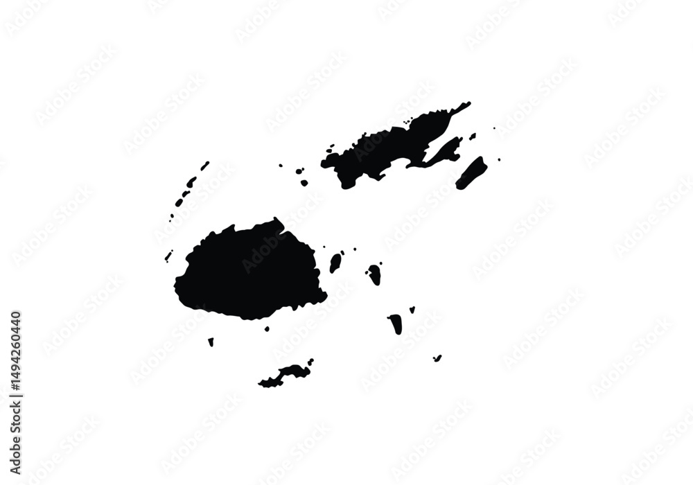 Fototapeta premium Fiji silhouette. This image shows the black silhouette of the Fiji map, emphasizing its geographical shape and borders. Vector clipart illustration design.