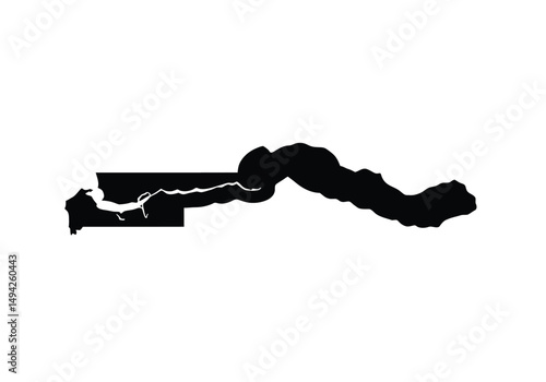 Gambia silhouette. This image shows the black silhouette of Gambia map, with its country geographical shape and borders. Vector clipart illustration design.