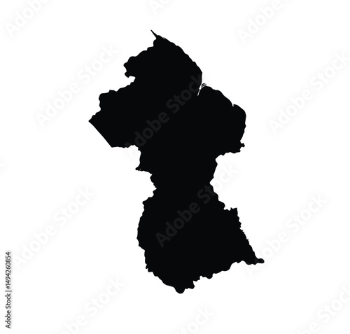 Guyana silhouette. This image shows the black silhouette of Guyana map, highlighting its geographical shape and borders. Vector clipart illustration design.