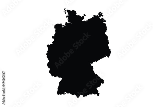 Germany silhouette. This image shows the black silhouette of Germany map, with its country geographical shape and borders. Vector clipart illustration design.