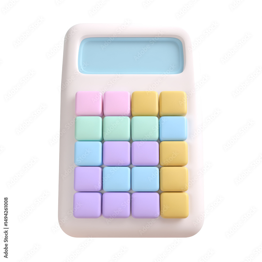 Pastel Calculator 3D Render on PNG Background for Mathematical Calculations Pastel Calculator 3D Render on PNG Background for Mathematical Calculations