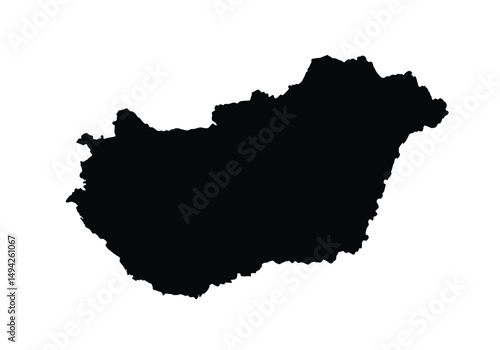 Hungary silhouette. This image illustrates the black outline of the Hungary map, emphasizing its geographical form and borders. Vector clipart illustration design.