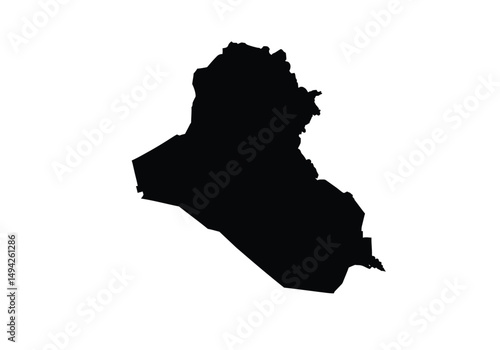 Iraq silhouette. This image shows the black silhouette of Iraq map, highlighting its geographical shape and borders. Vector clipart illustration design.