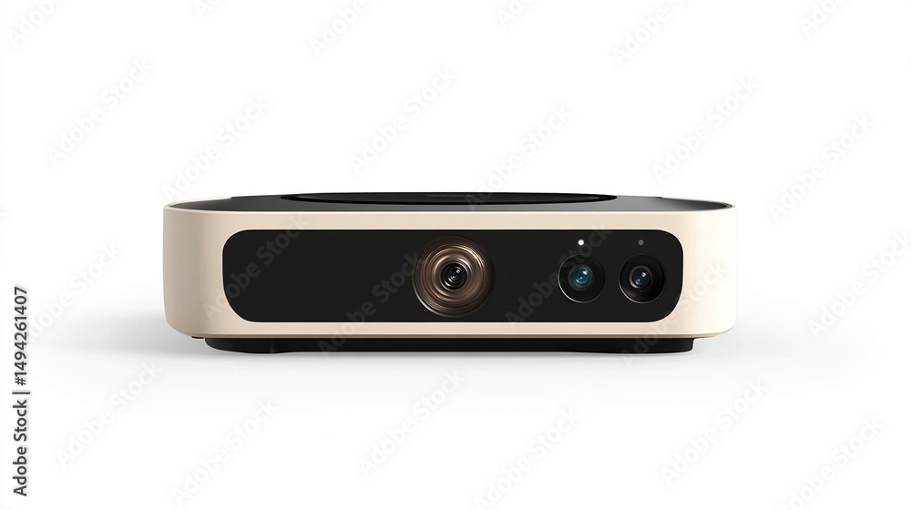 Obraz premium Beige-colored, square, compact device with two cameras